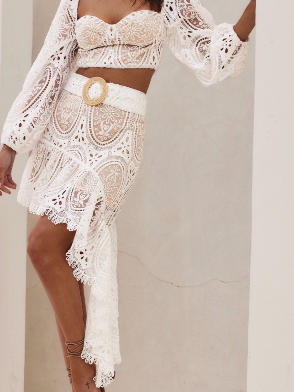 12th Tribe Cecilia Eyelet Lace Two-Piece Set NWT White Size Large